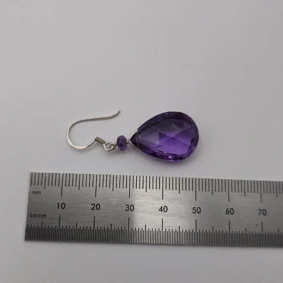 Sterling Silver Large Faceted Amethyst Gem Earrings A1997 - Picture 6 of 7